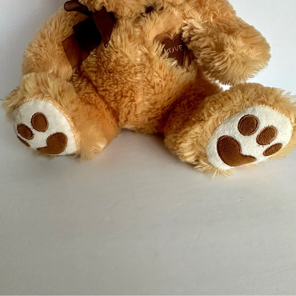 Calplush 2015 Tan Brown Teddy Bear Plush Love Heart Bow Cuddly Stuffed Animal